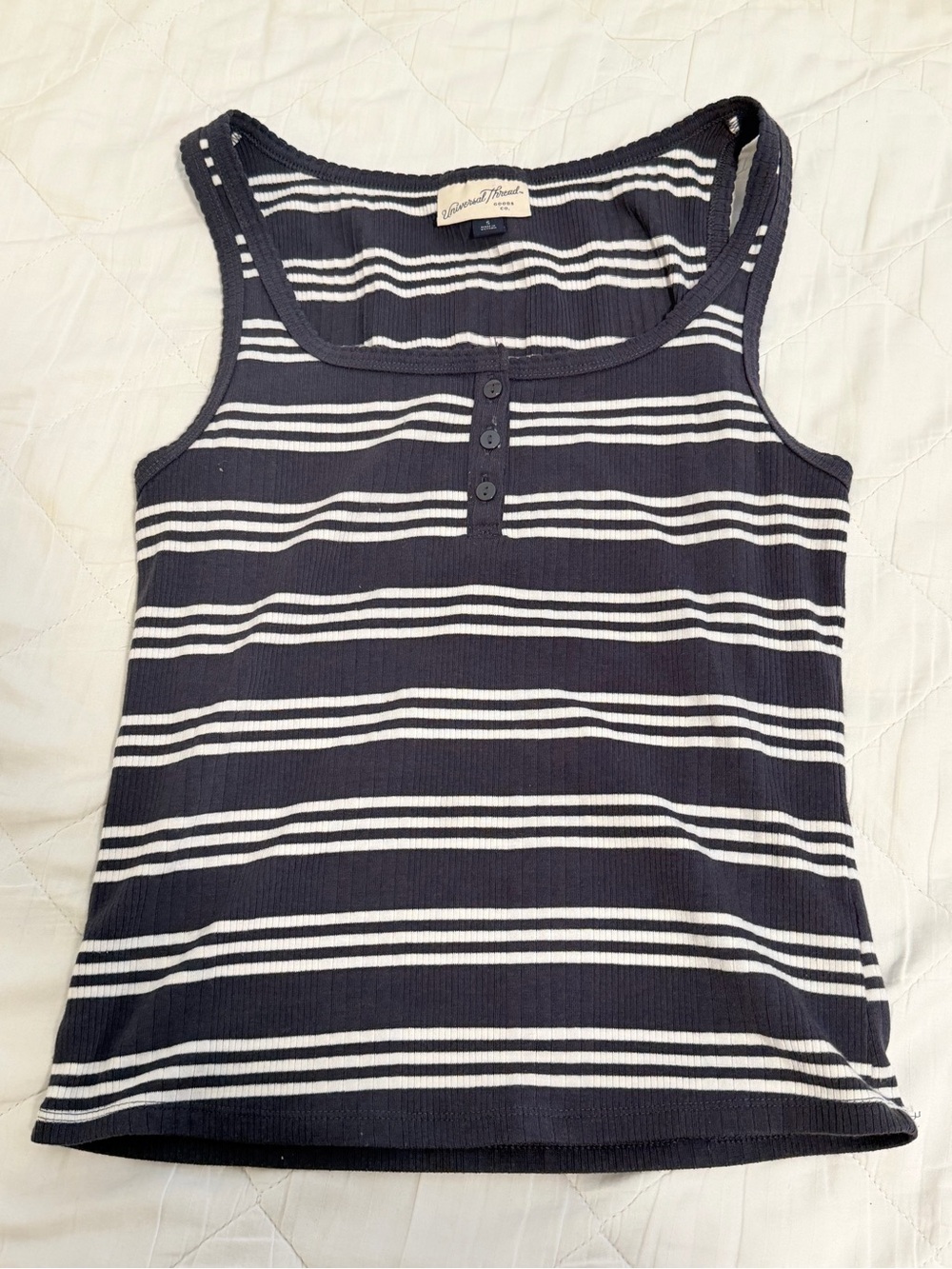 Madewell Navy and White Striped Ribbed Tank Top